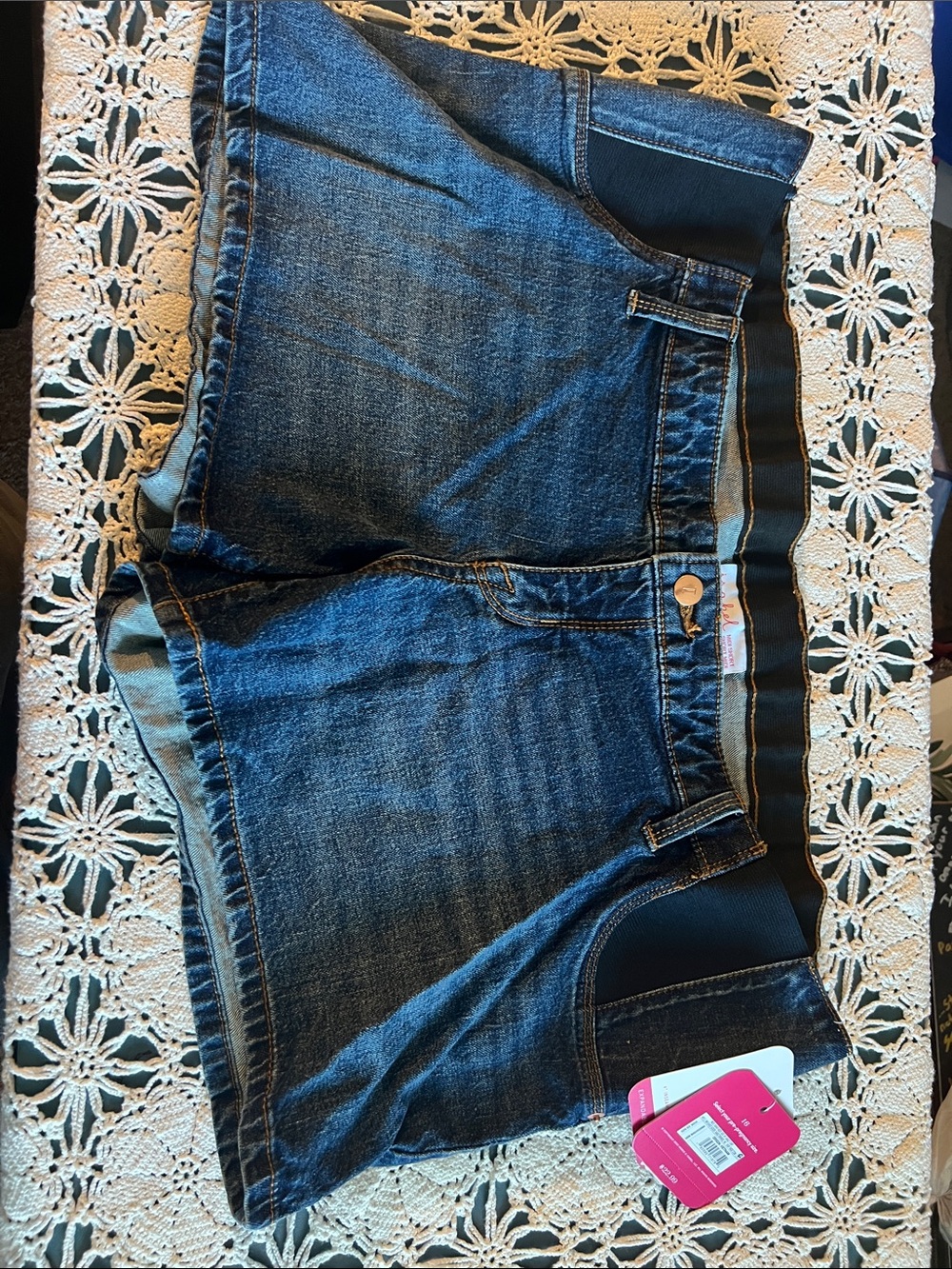 Isabella Oliver Dark Blue Denim Shorts with Elastic Side Panels